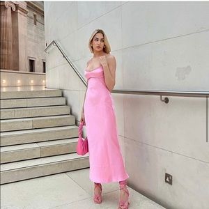 Zara satin effect cut out pink slip dress blogger style viral tiktok dress.